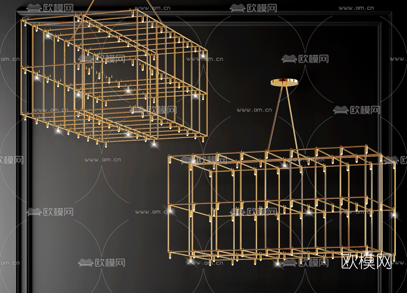 现代金属框架装饰吊灯3d模型下载