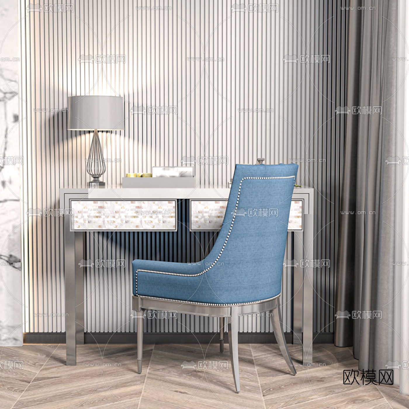 简欧轻奢梳妆台su模型下载（渲染图1）