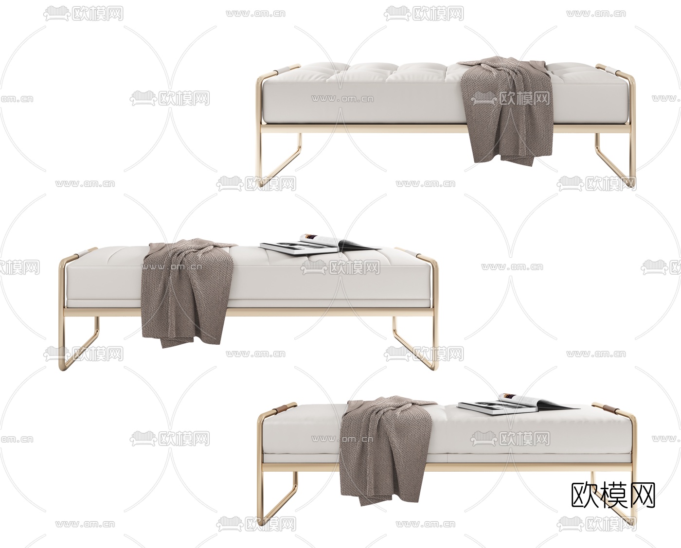 现代皮革床尾凳3d模型下载