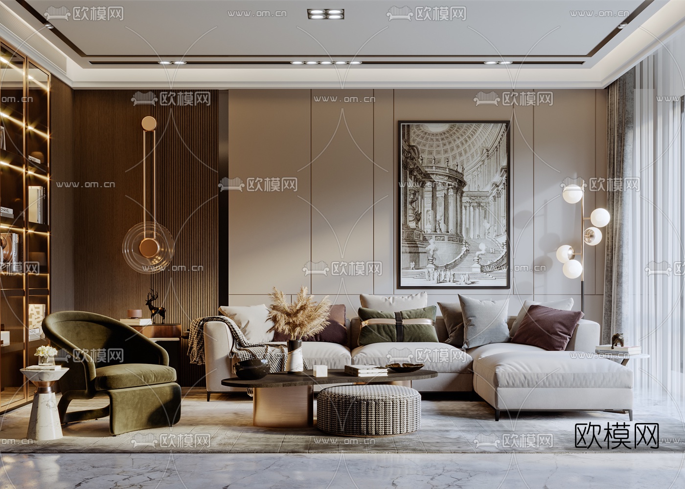 现代轻奢沙发组合3d模型下载