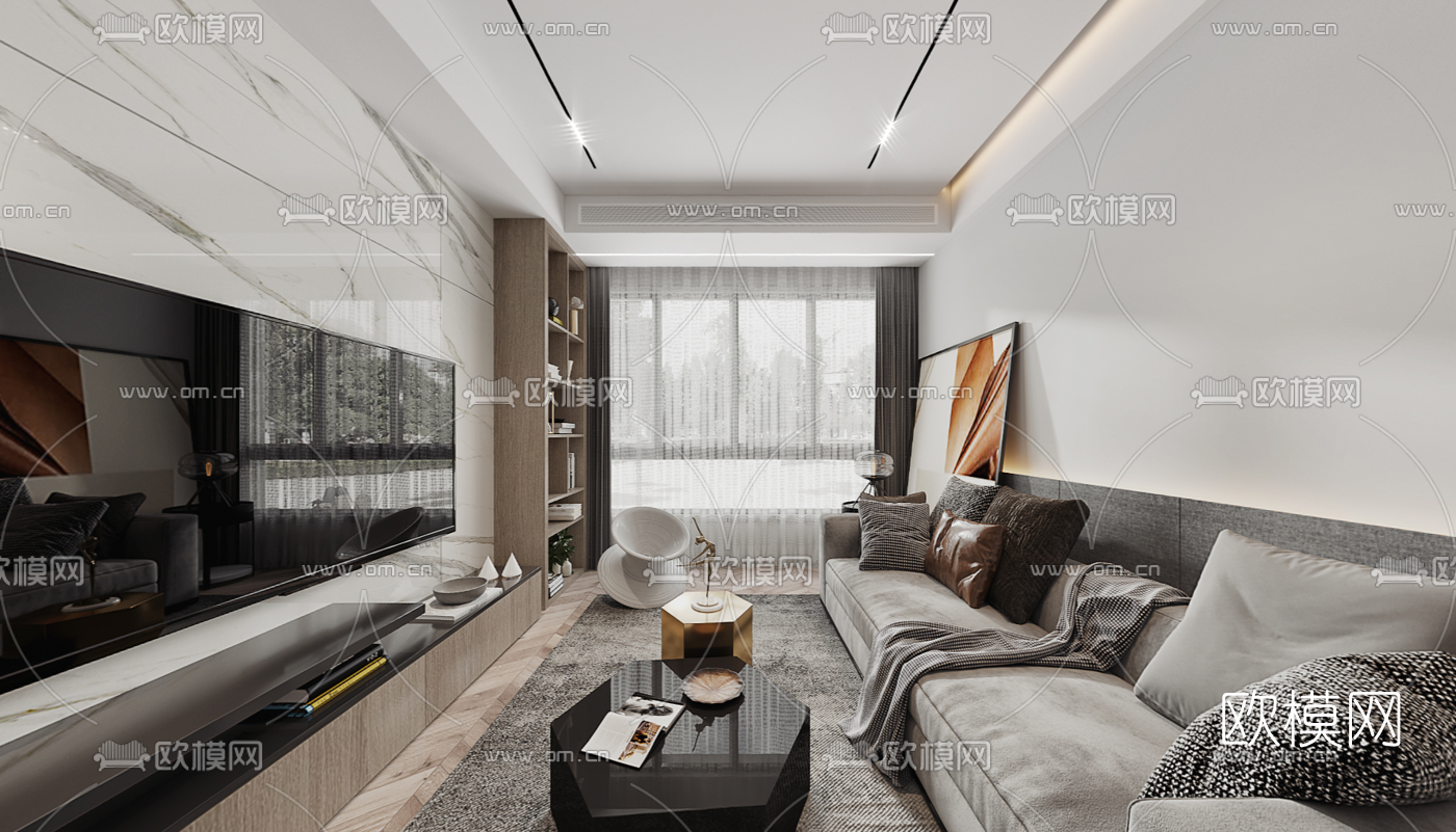 现代客厅餐厅cr全景3d模型