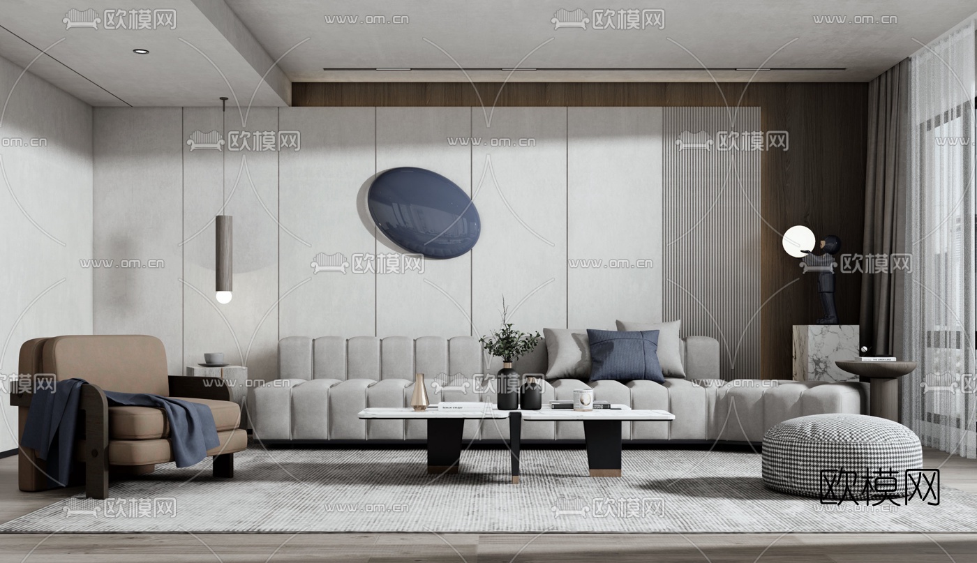 现代布艺组合沙发su模型