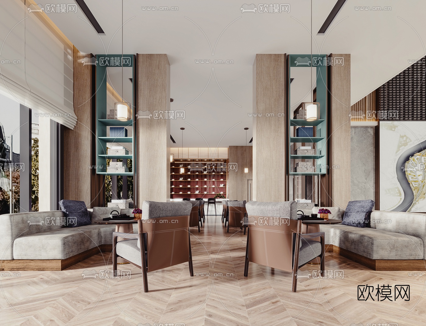 新中式轻奢售楼处3d模型下载（渲染图3）