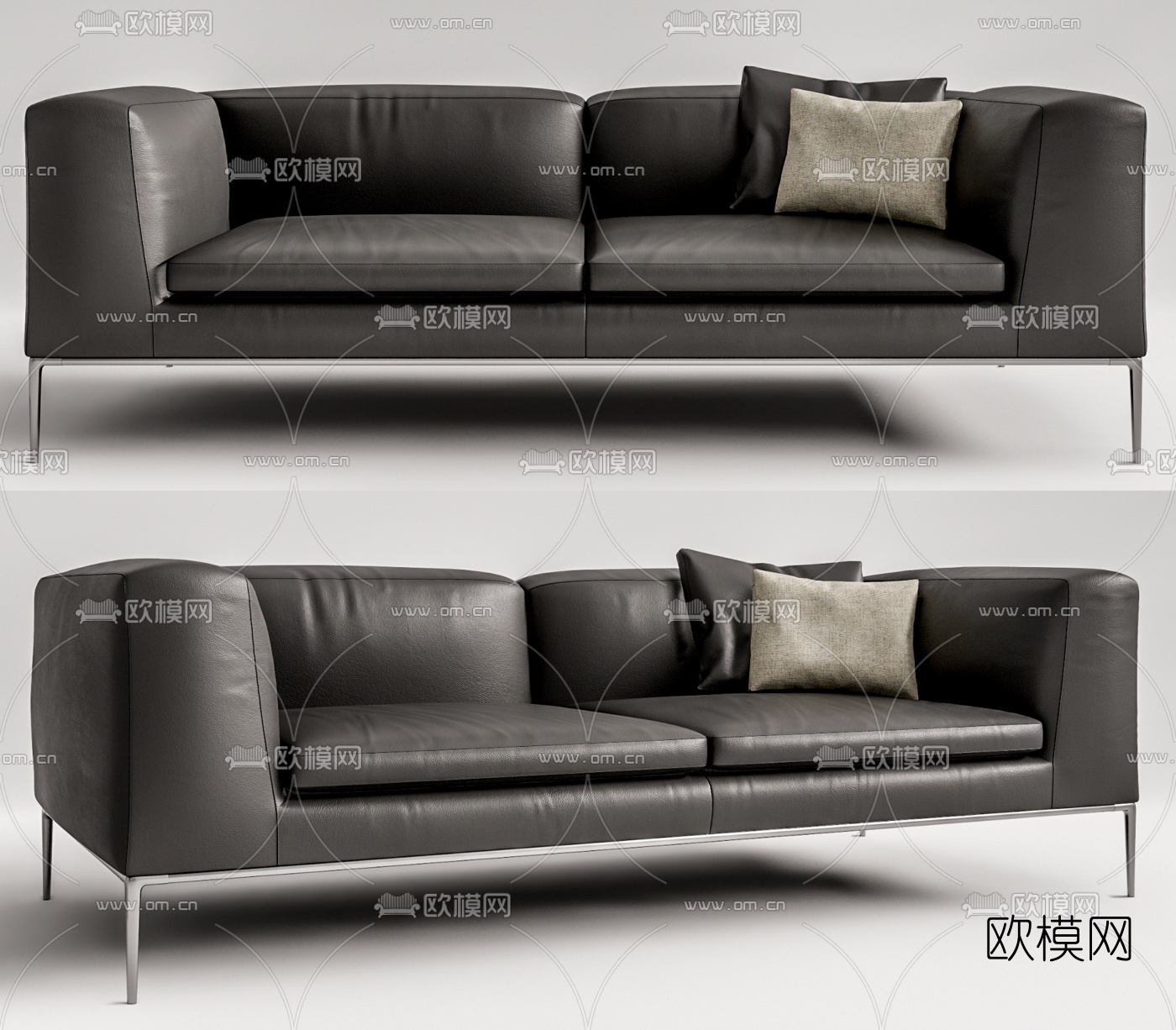 现代皮革双人沙发su模型下载（渲染图1）