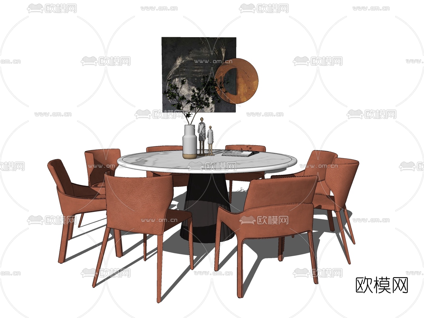 现代圆形餐桌椅su模型下载