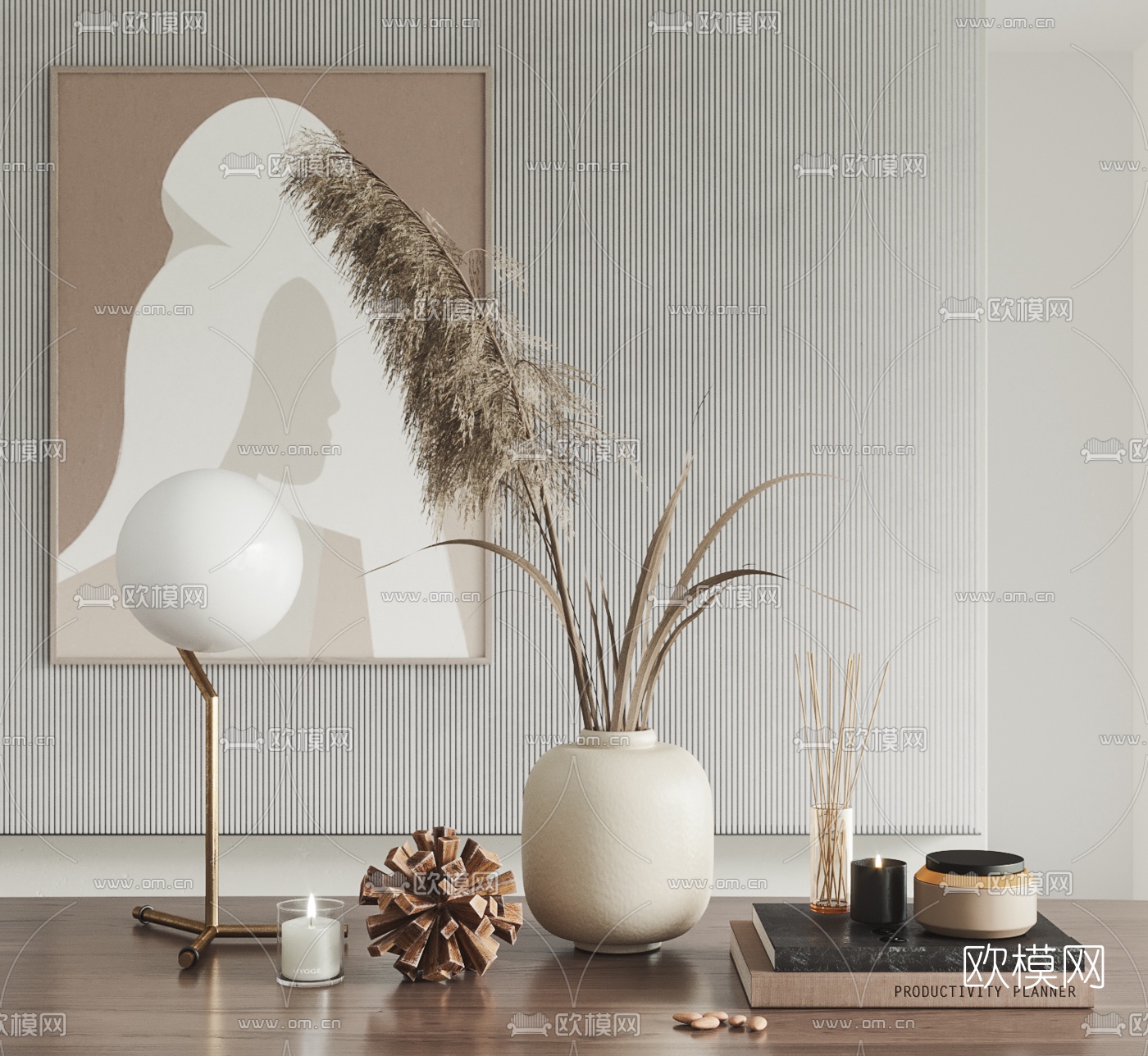 北欧干芦苇插花摆件3d模型-免费3dmax模型库-欧模网