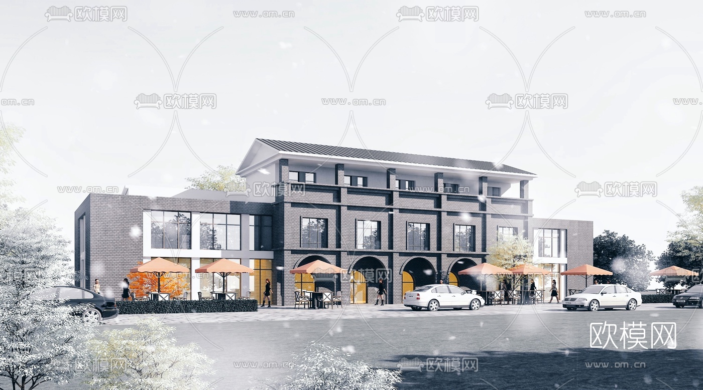 新中式多层商业街3d模型