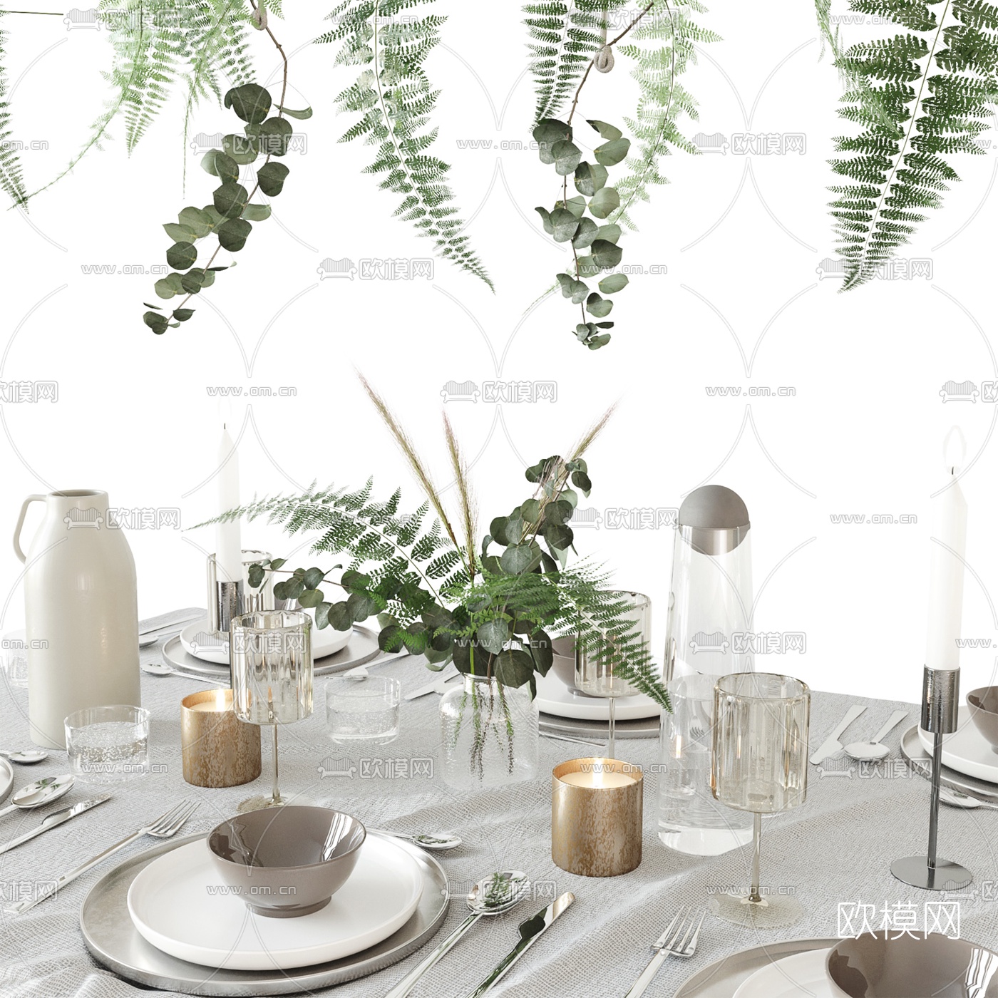 现代西餐厅餐具3d模型下载（渲染图2）