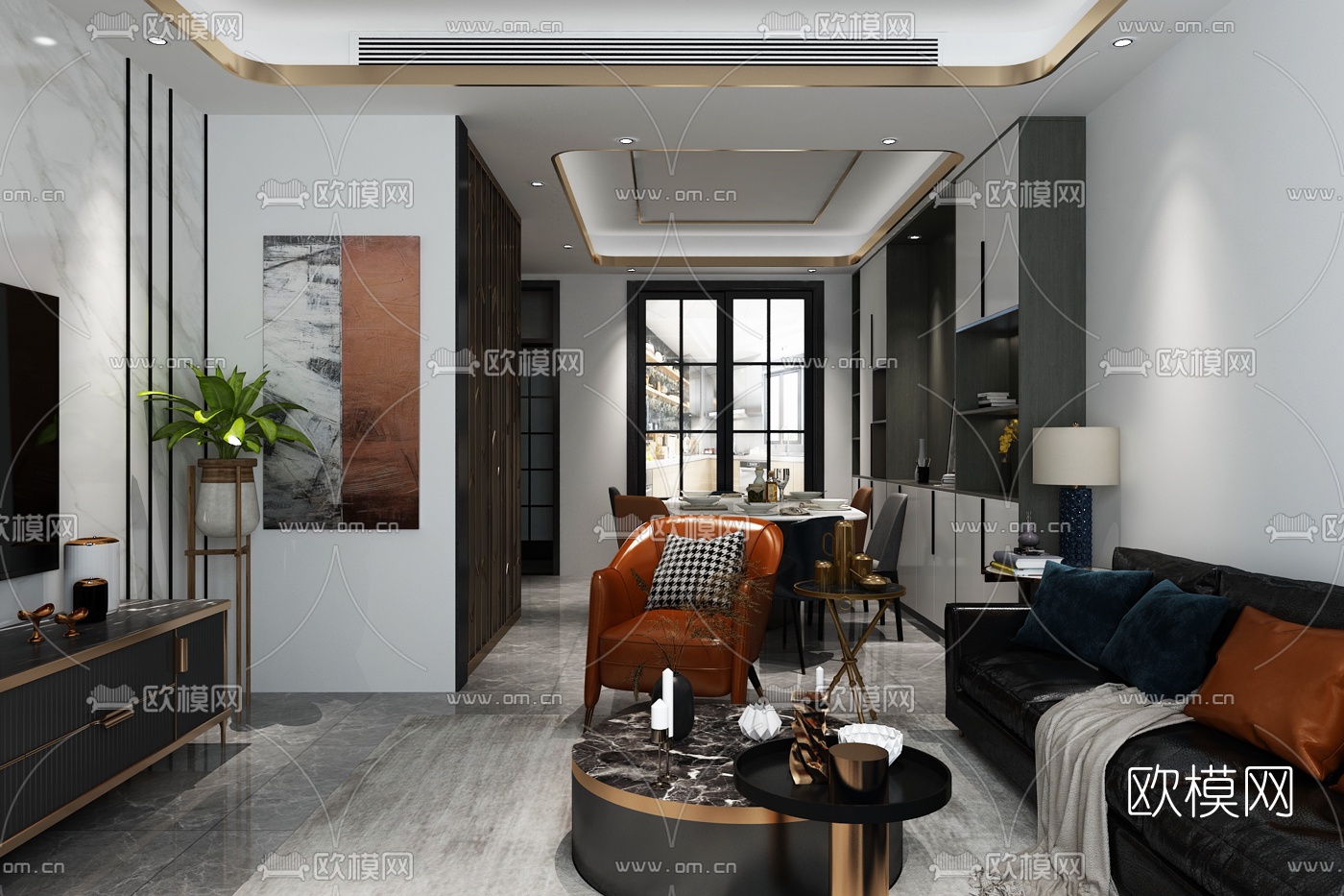 现代轻奢客餐厅免费3d模型下载（渲染图4）