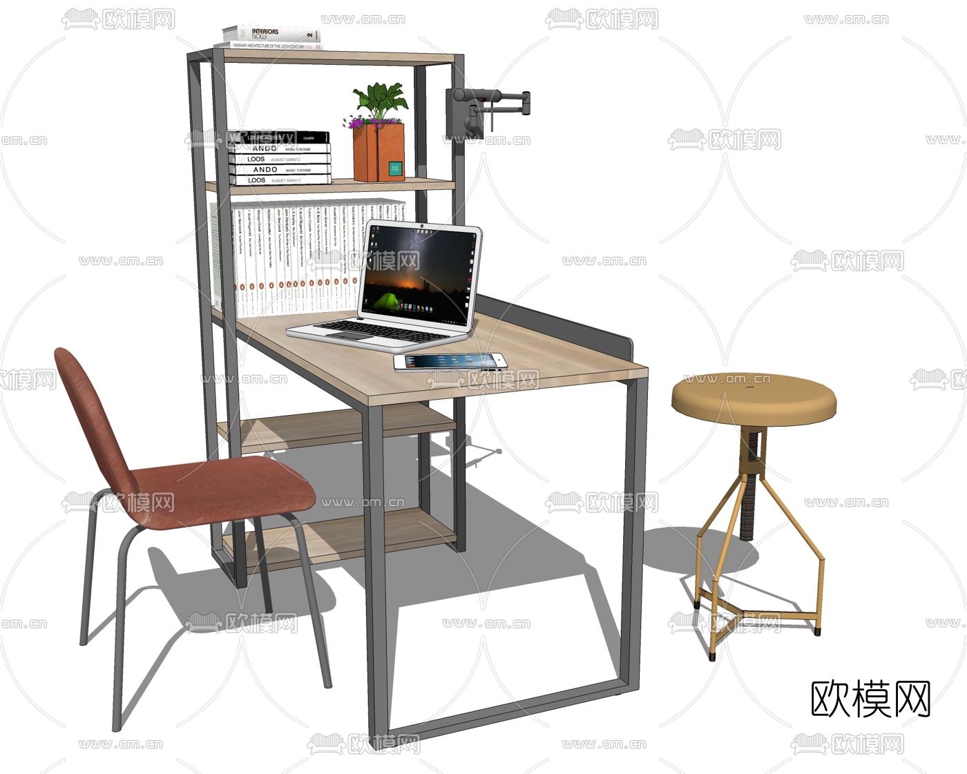 工业风金属书桌椅su模型下载