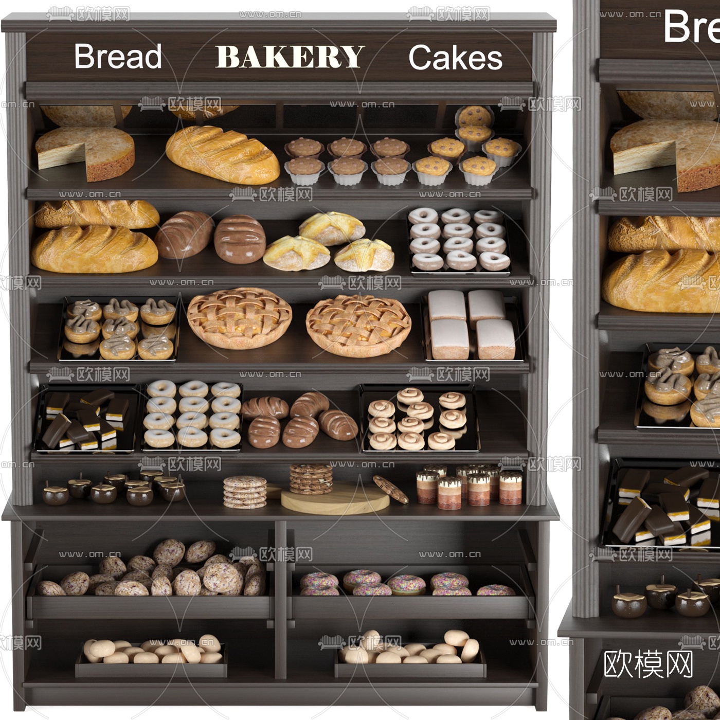 现代面包蛋糕货架3d模型下载