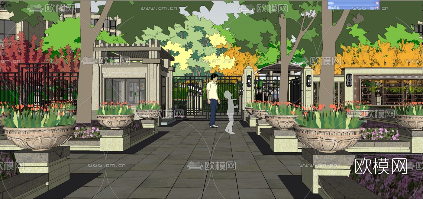 新古典小区景观su模型下载（渲染图2）