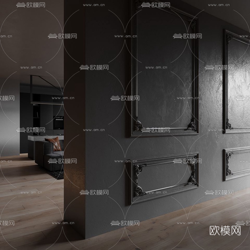 现代高级灰客厅餐厅3d模型