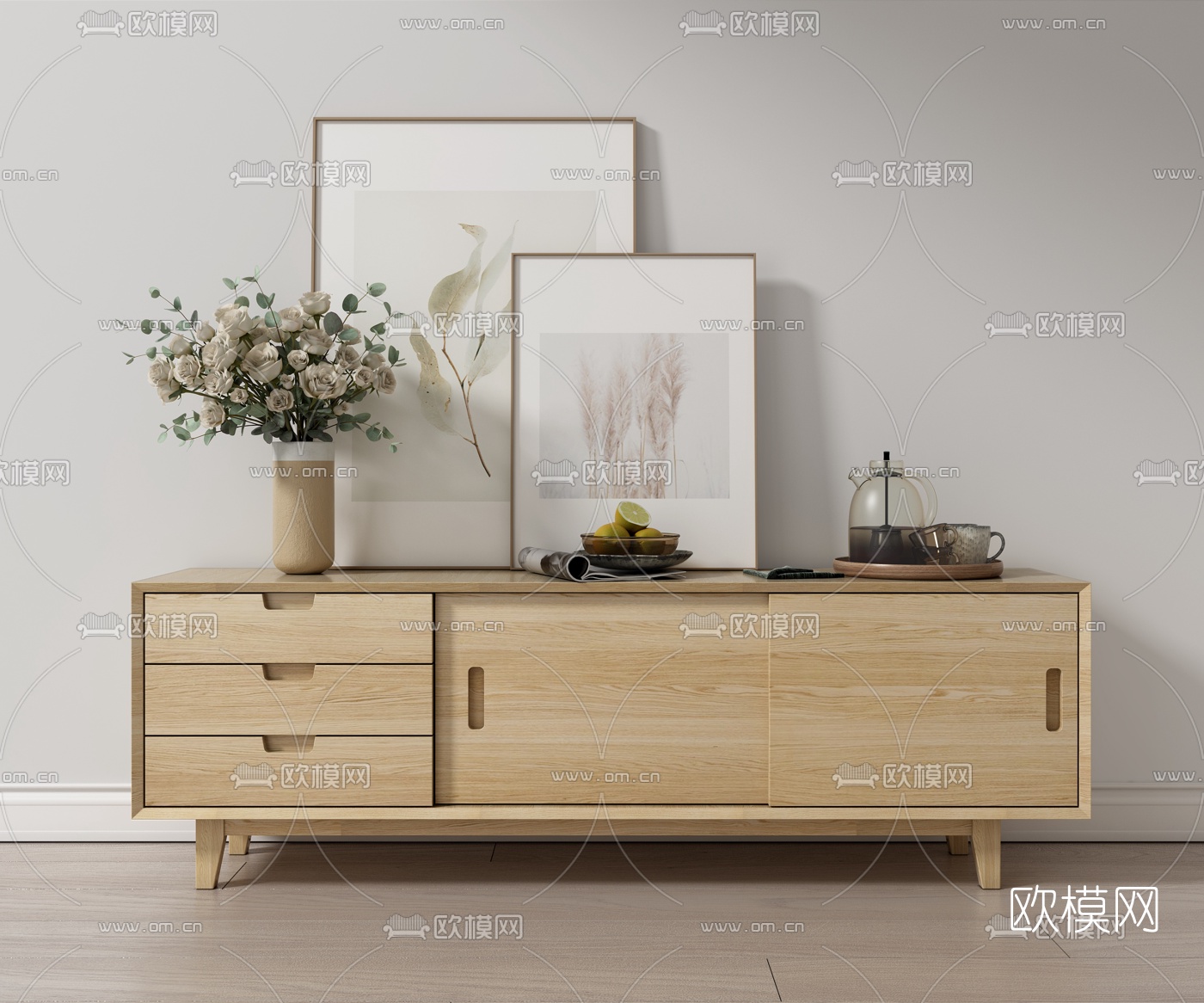 北欧简约实木电视柜3d模型下载