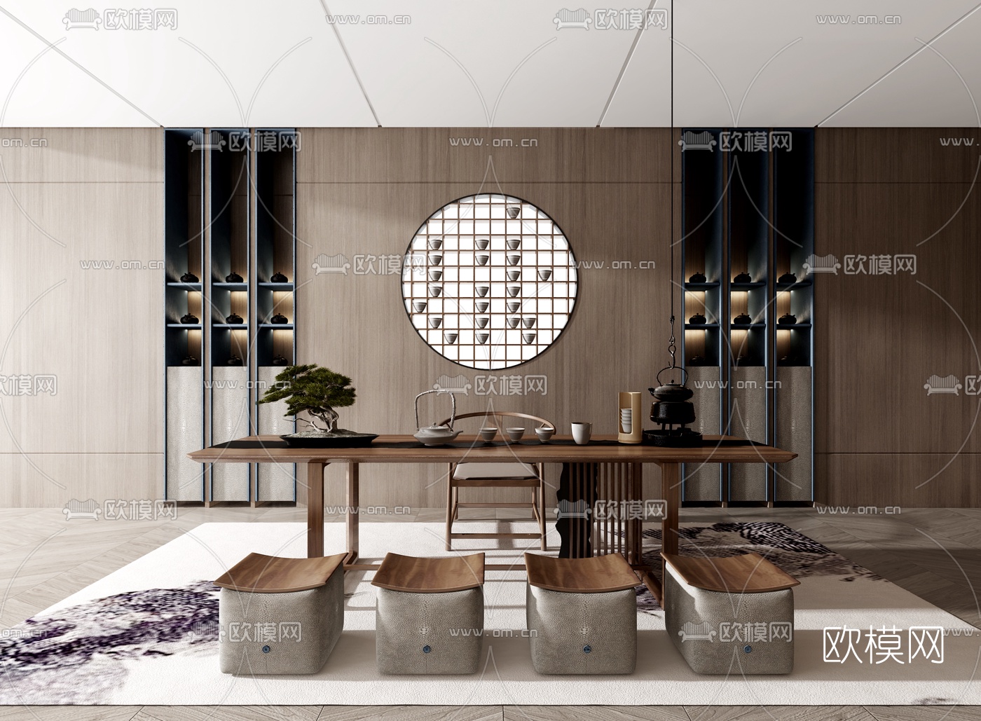 新中式简易茶桌椅3d模型下载