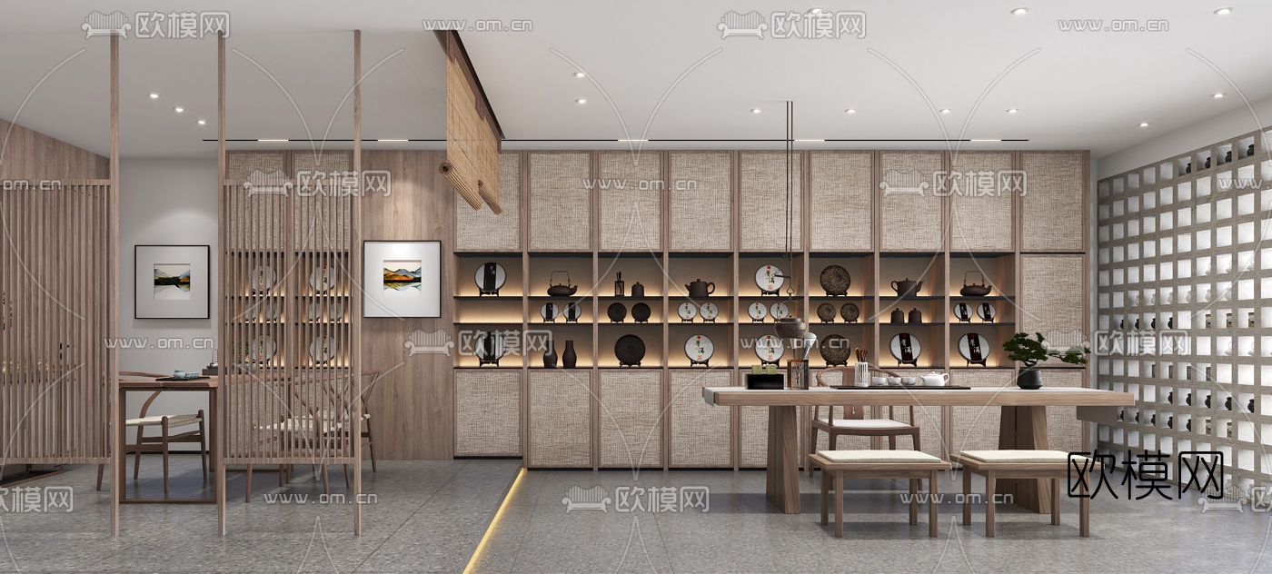 新中式茶具店茶楼3d模型