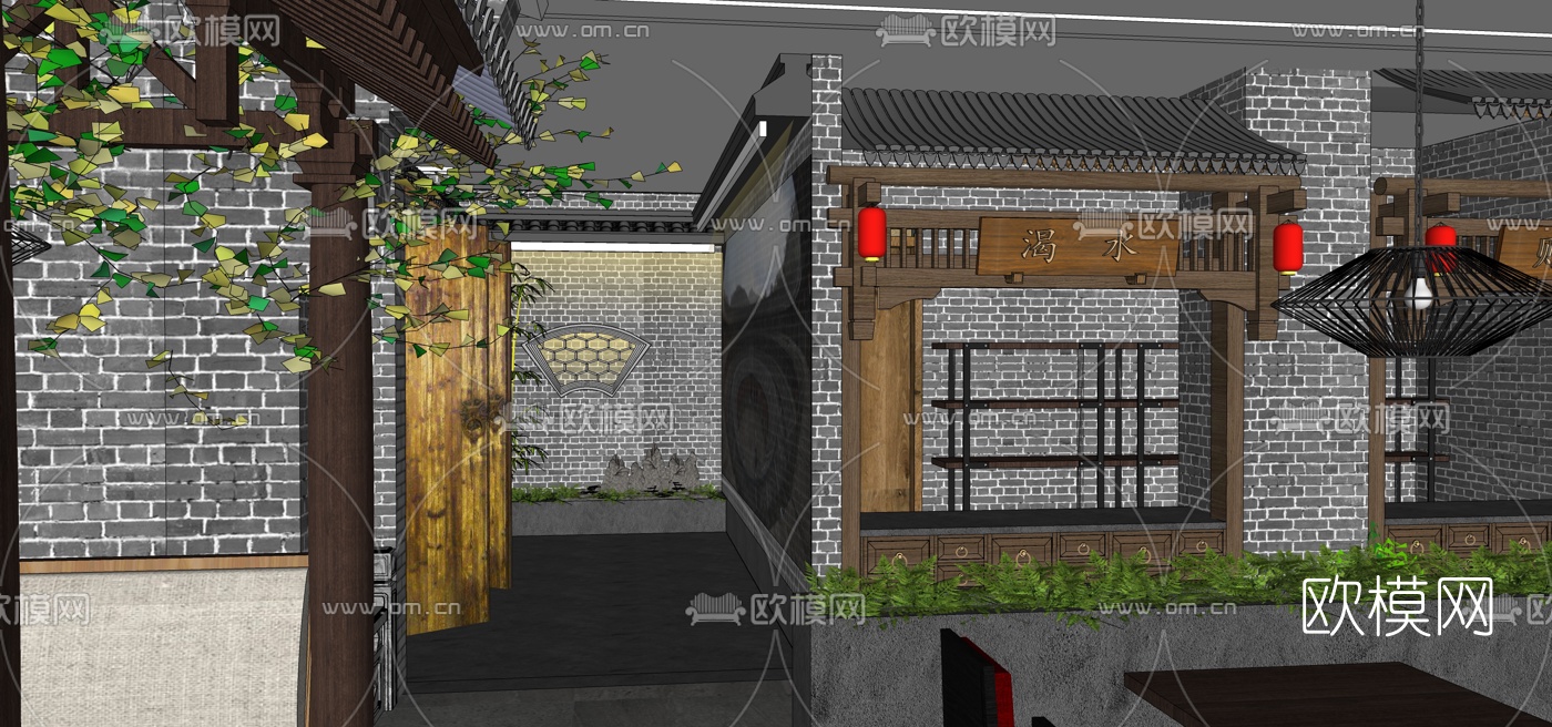 新中式中餐厅su模型