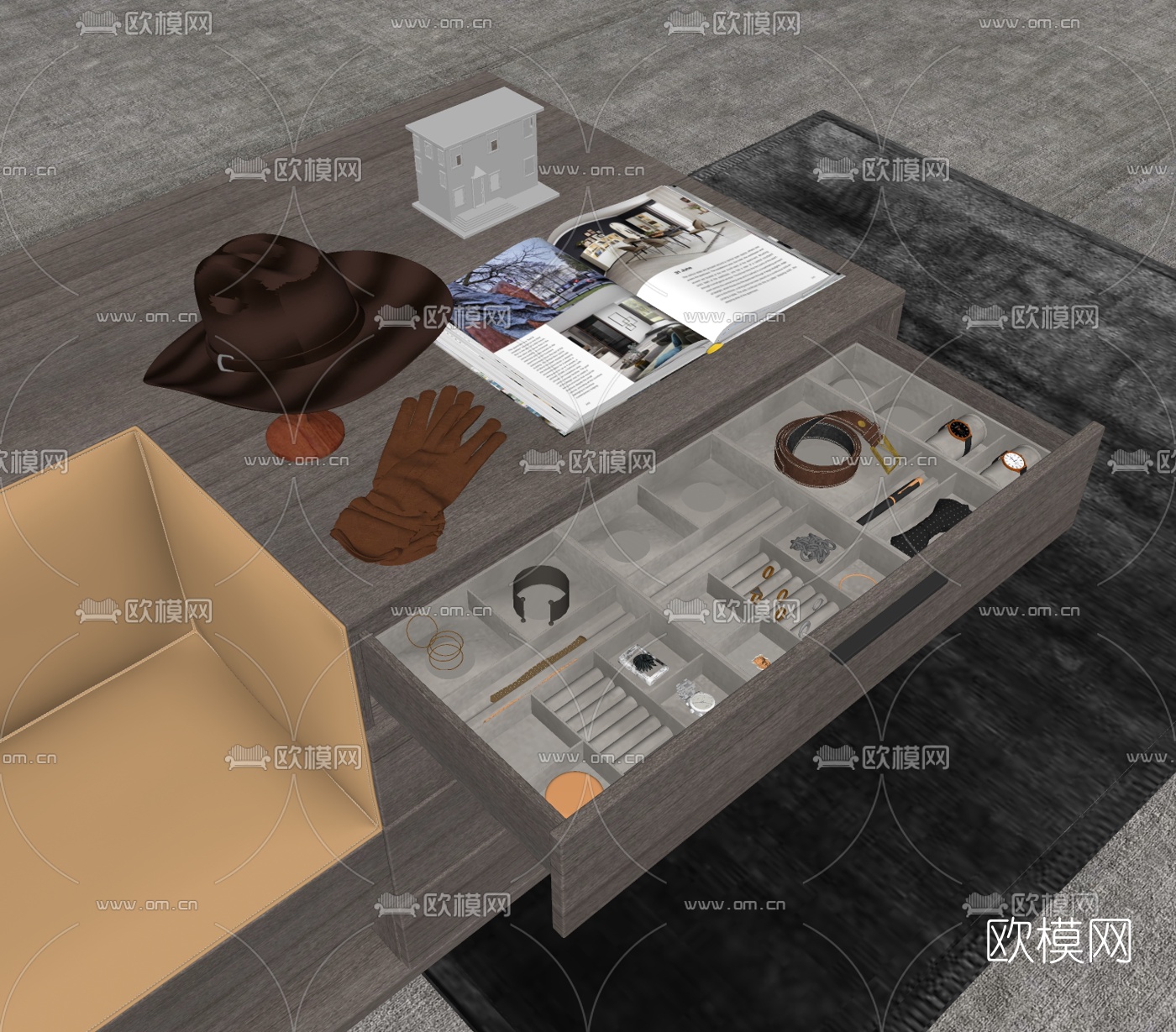 现代储物柜首饰柜su模型下载（渲染图2）