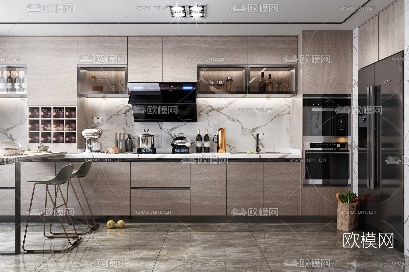 现代厨房橱柜3d模型下载