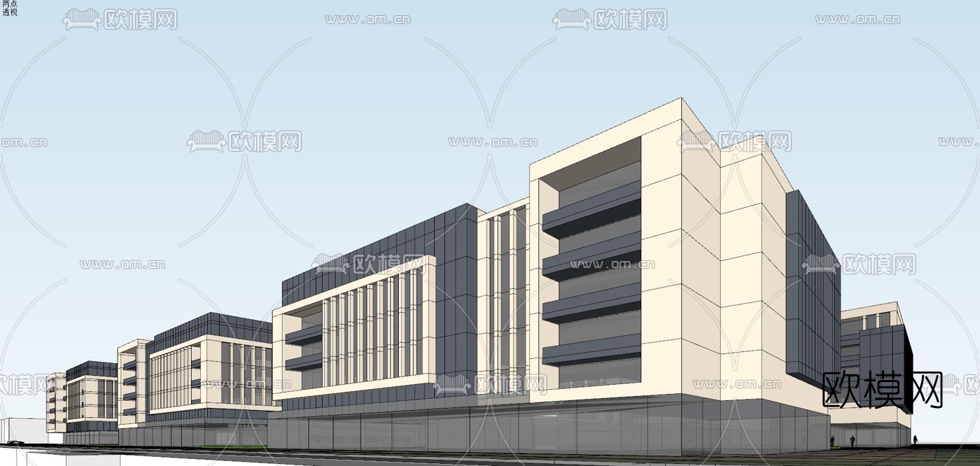 现代办公园区鸟瞰夜景su模型下载（渲染图7）