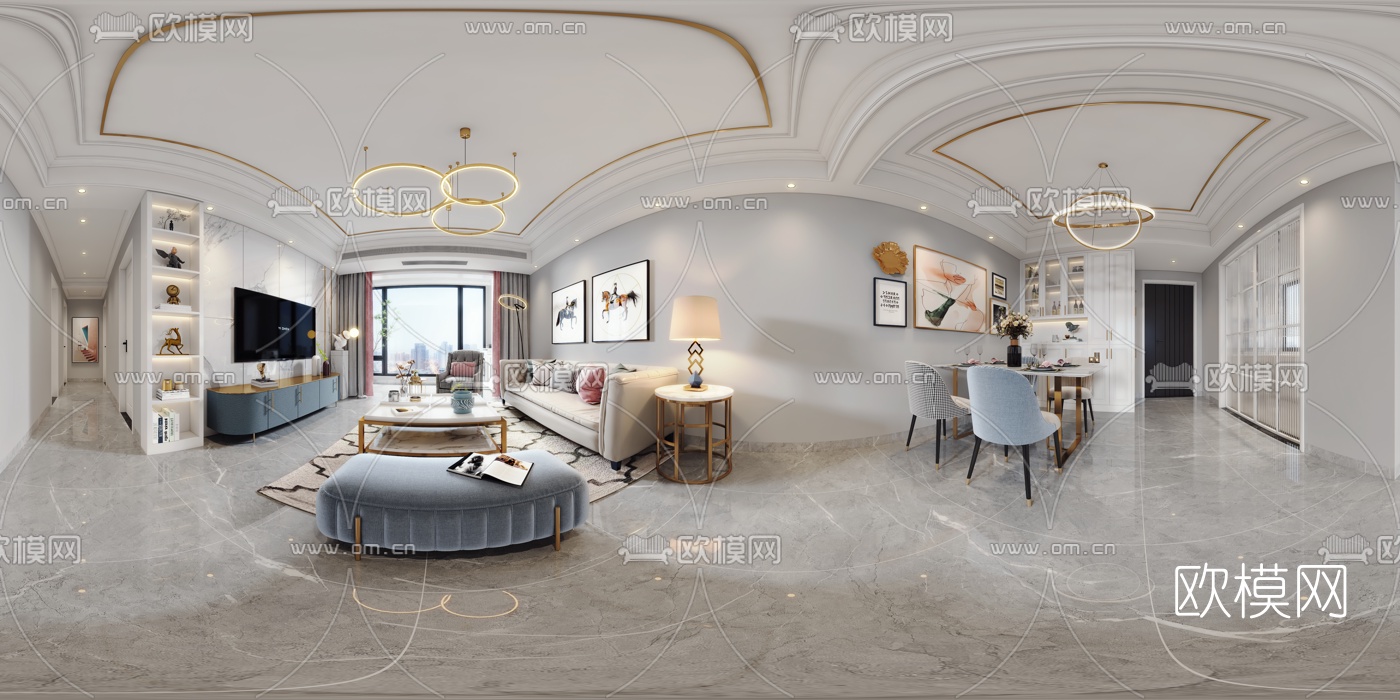 现代轻奢客餐厅vr全景3d模型