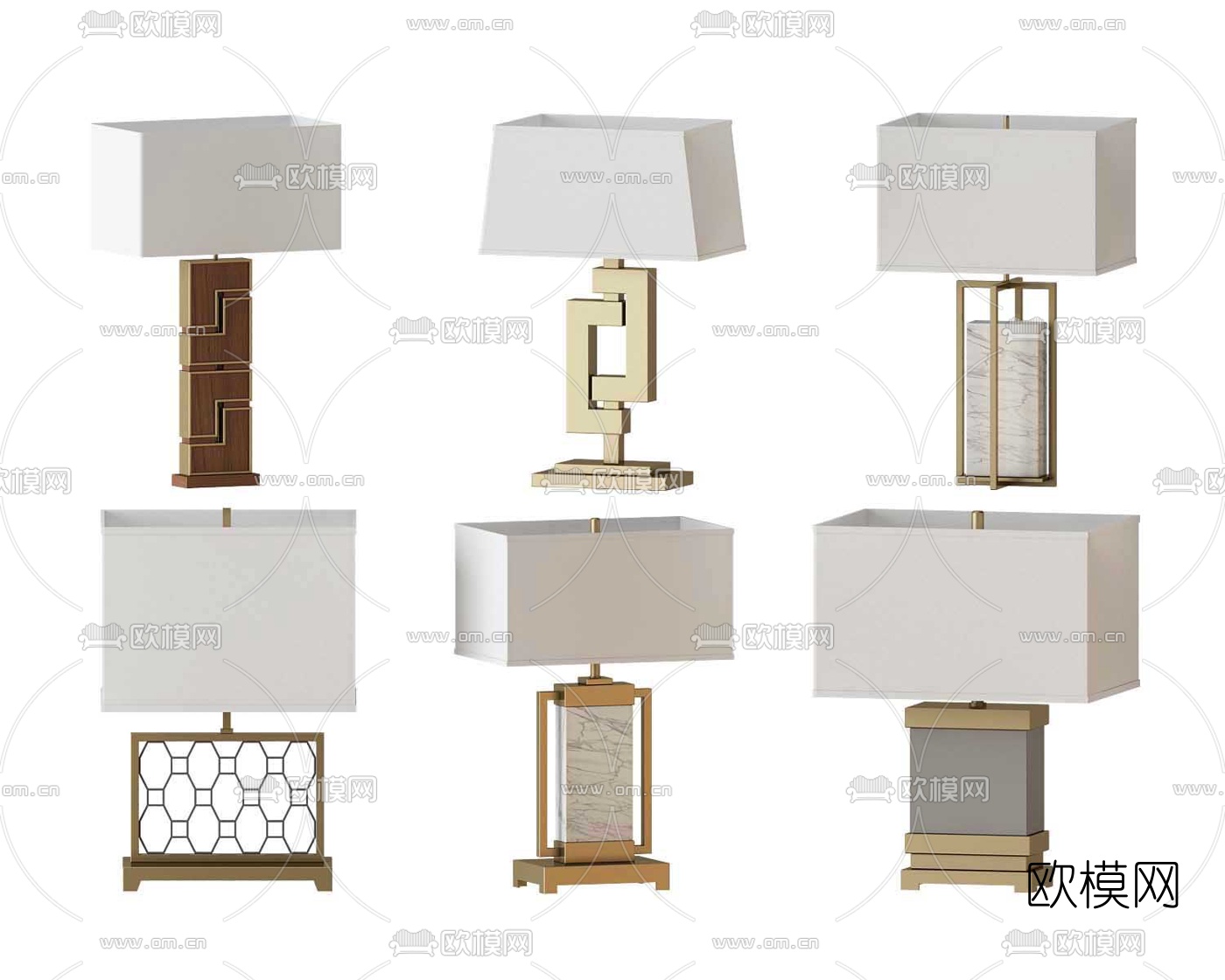 中式金属台灯组合3d模型下载