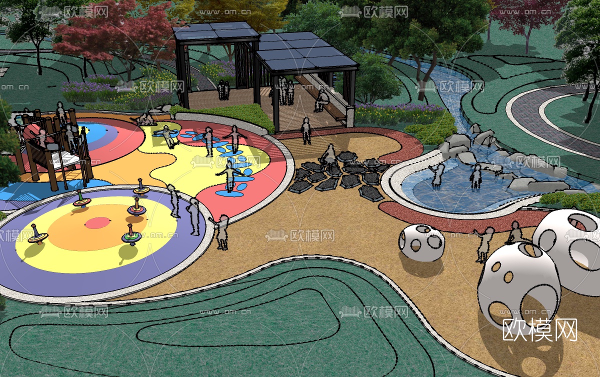 现代公园儿童游乐区su模型下载（渲染图3）