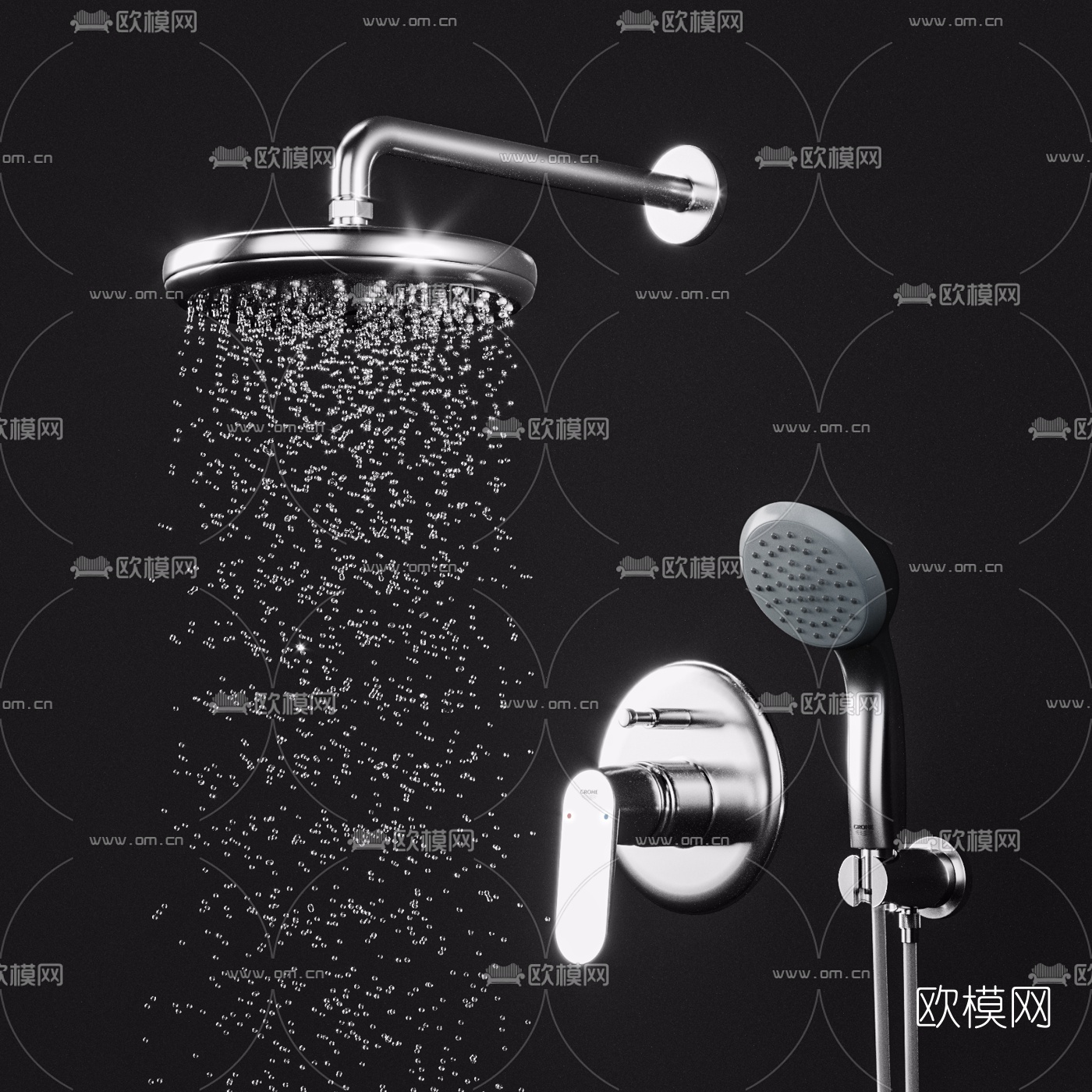 现代金属花洒3d模型下载（渲染图3）