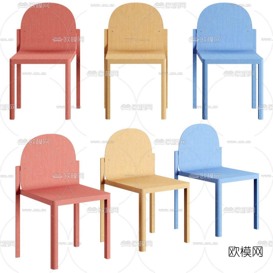 现代彩色无扶手儿童椅3d模型