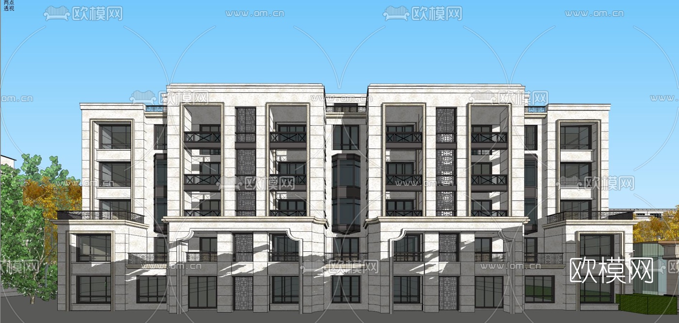 新古典小区住宅园林景观su模型下载（渲染图9）