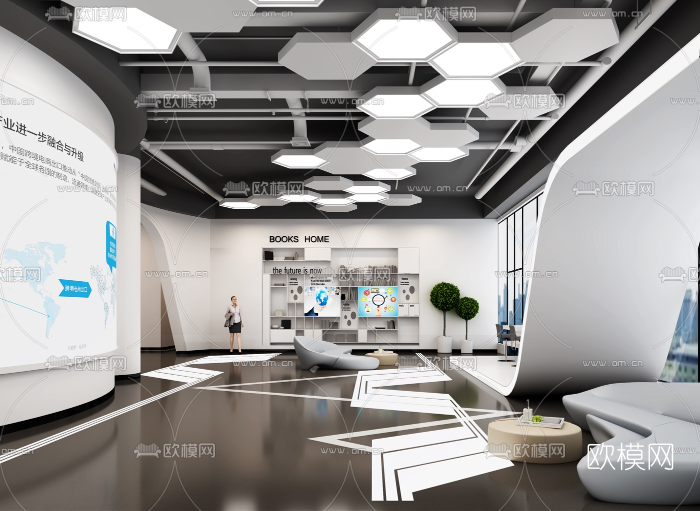 后现代电商孵化前台办公室3d模型下载（渲染图2）