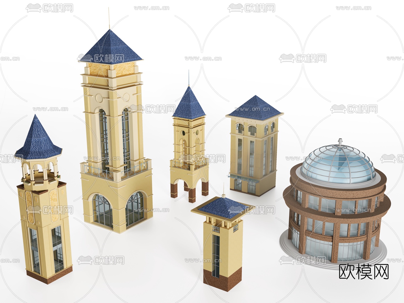 欧式钟楼塔楼组合3d模型下载