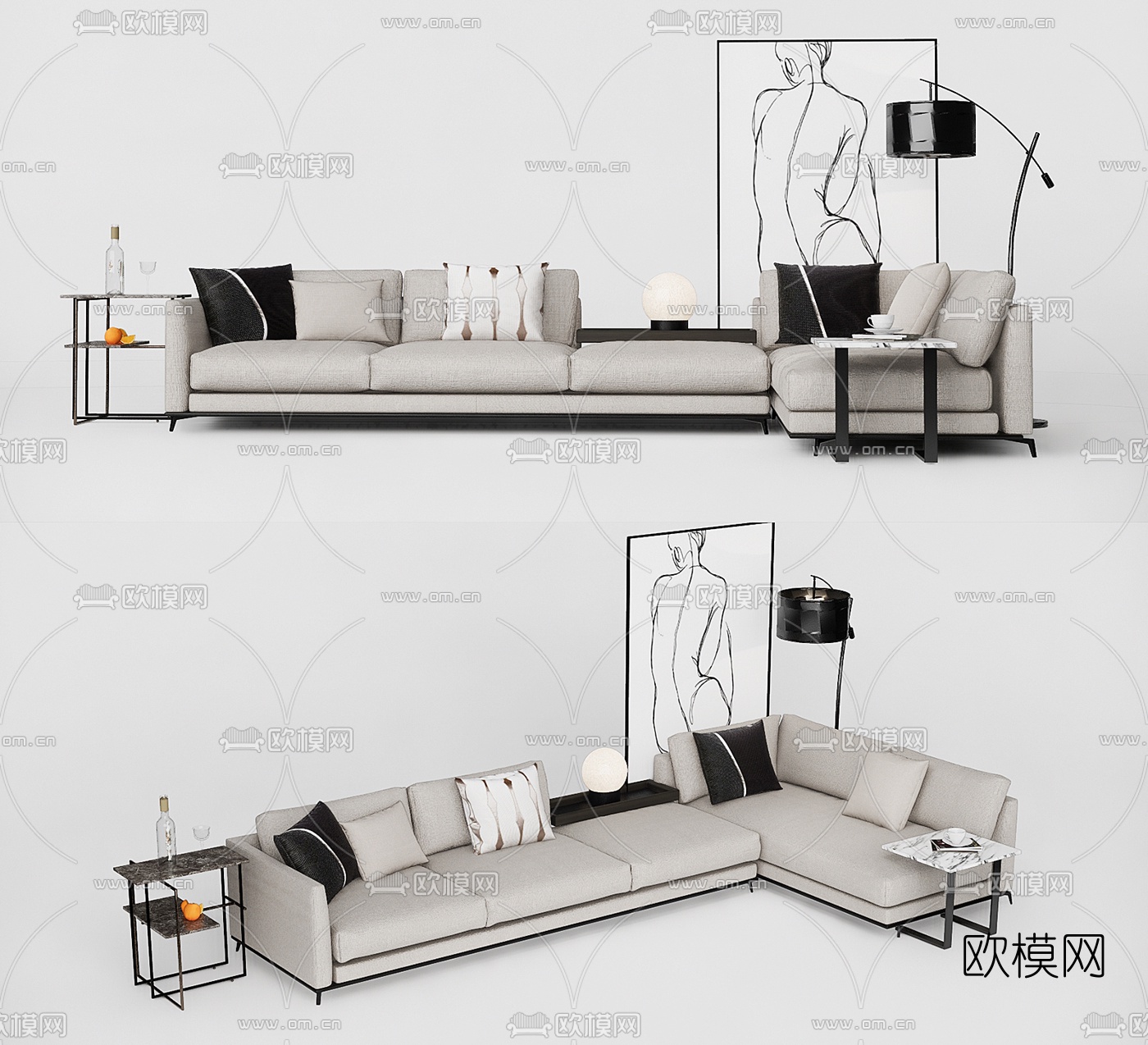 现代转角多人沙发su模型下载（渲染图1）