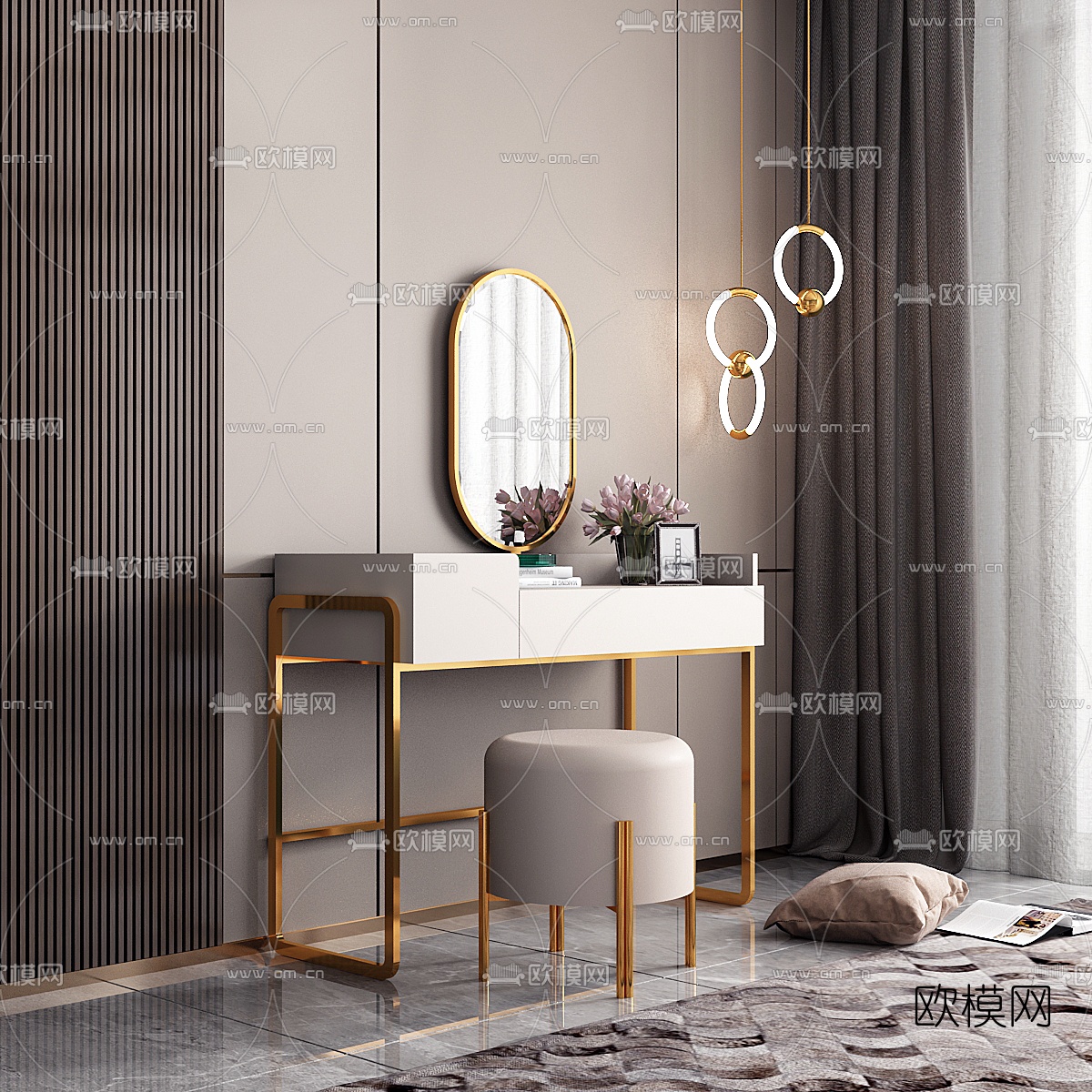 现代轻奢梳妆台3d模型下载