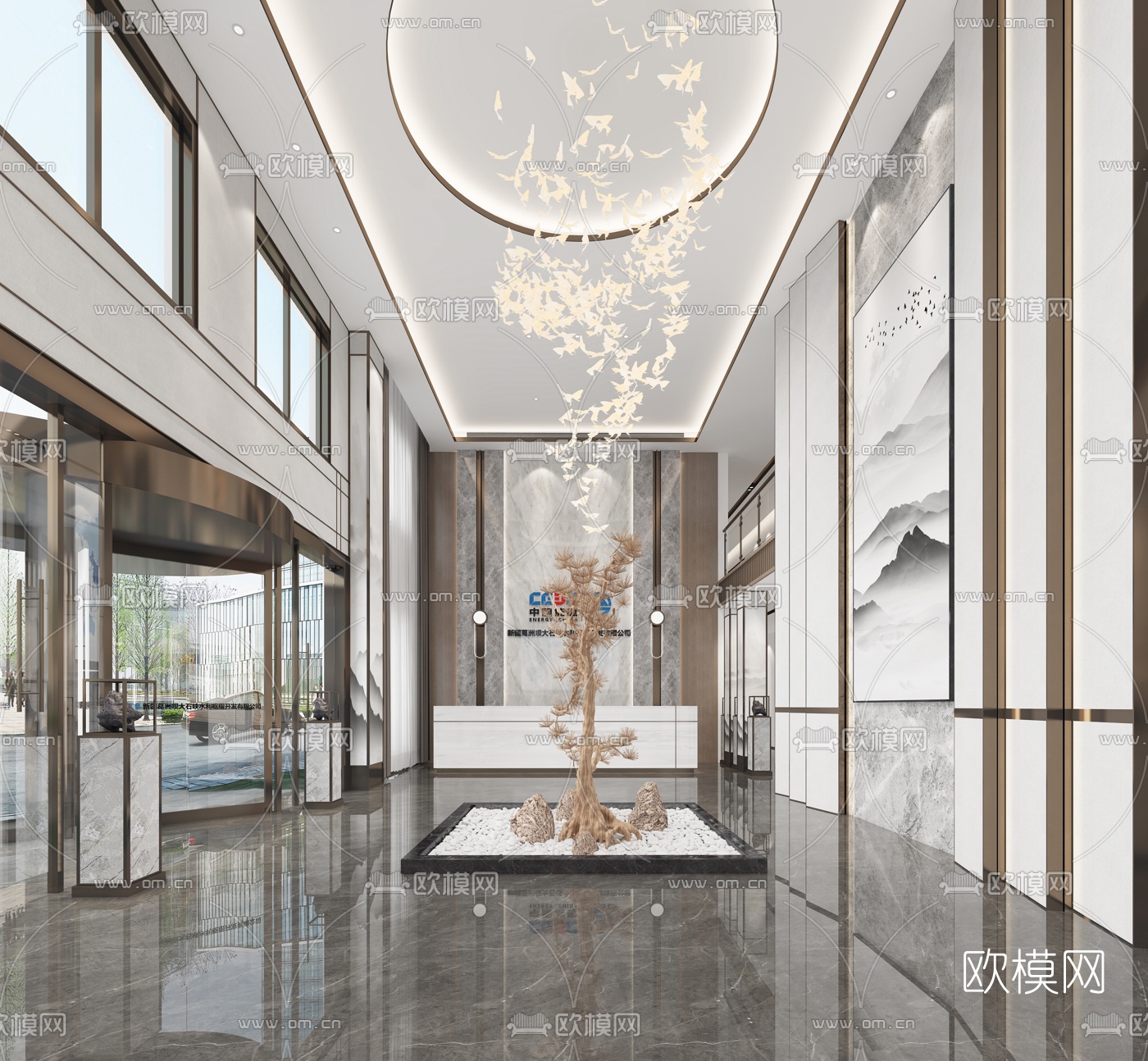 新中式轻奢公司大堂前台3d模型