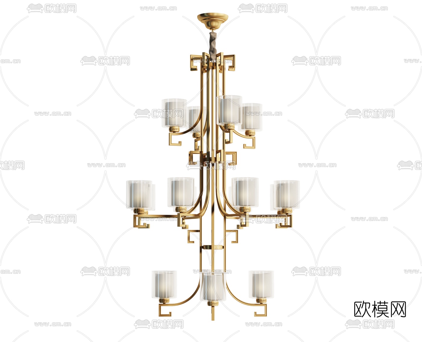 新中式金属多头吊灯3d模型下载