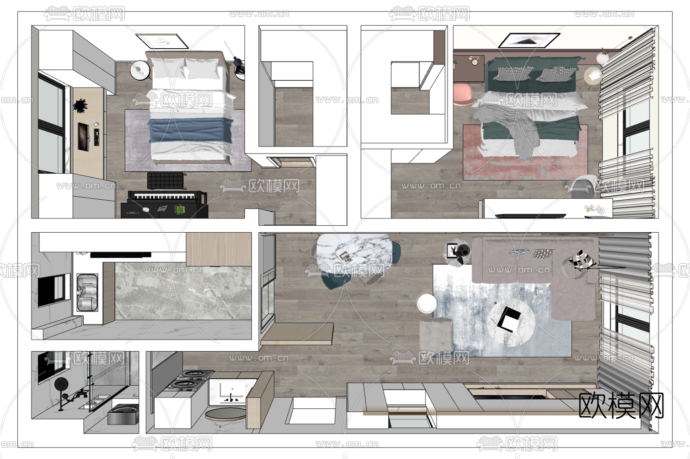 现代公寓整体家装免费su模型下载