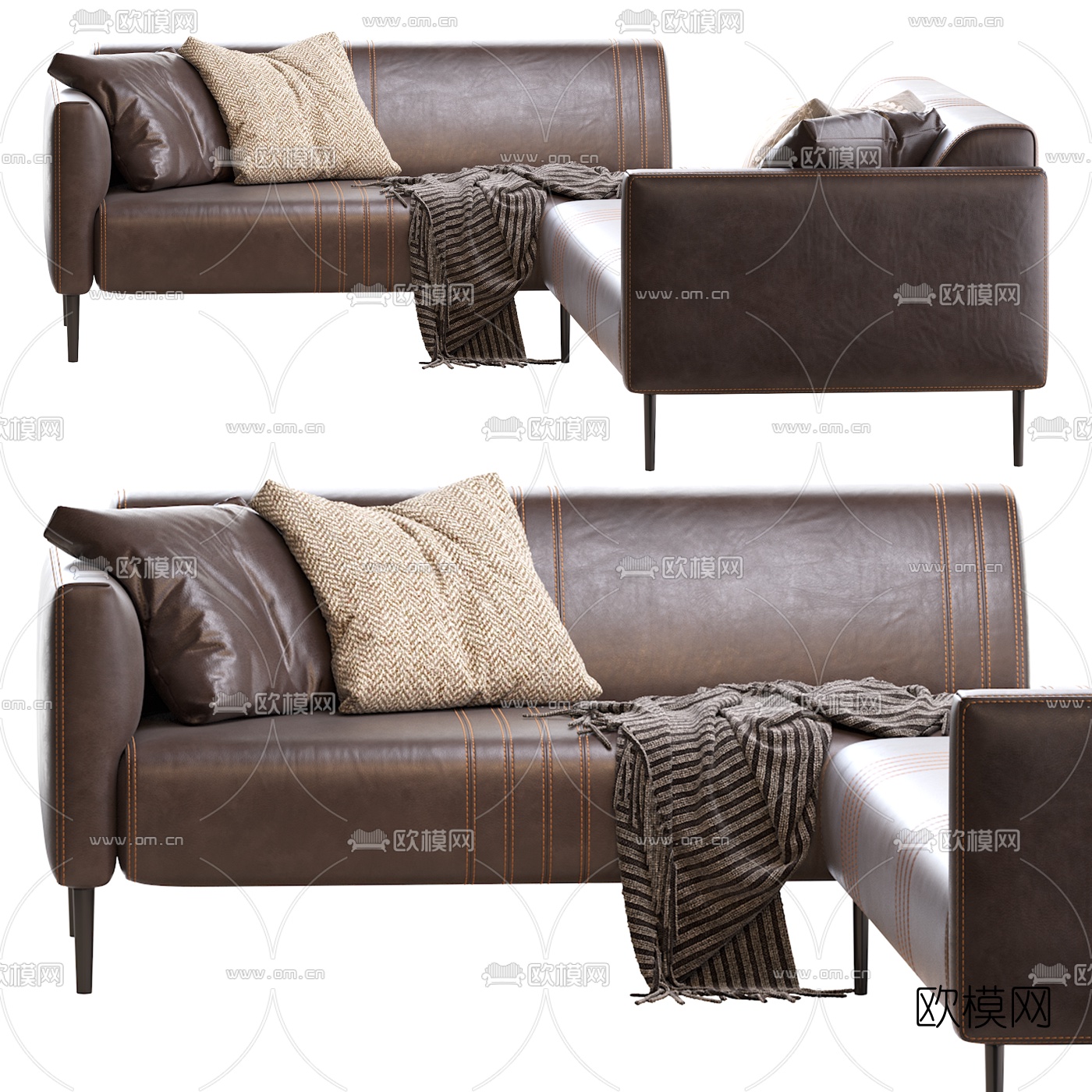 现代皮革转角沙发3d模型下载（渲染图1）