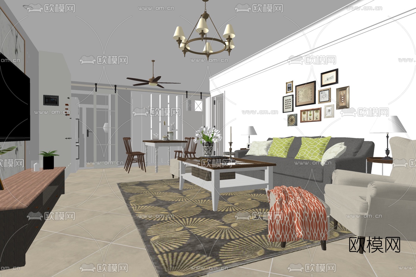 现代简约餐厅免费su模型下载