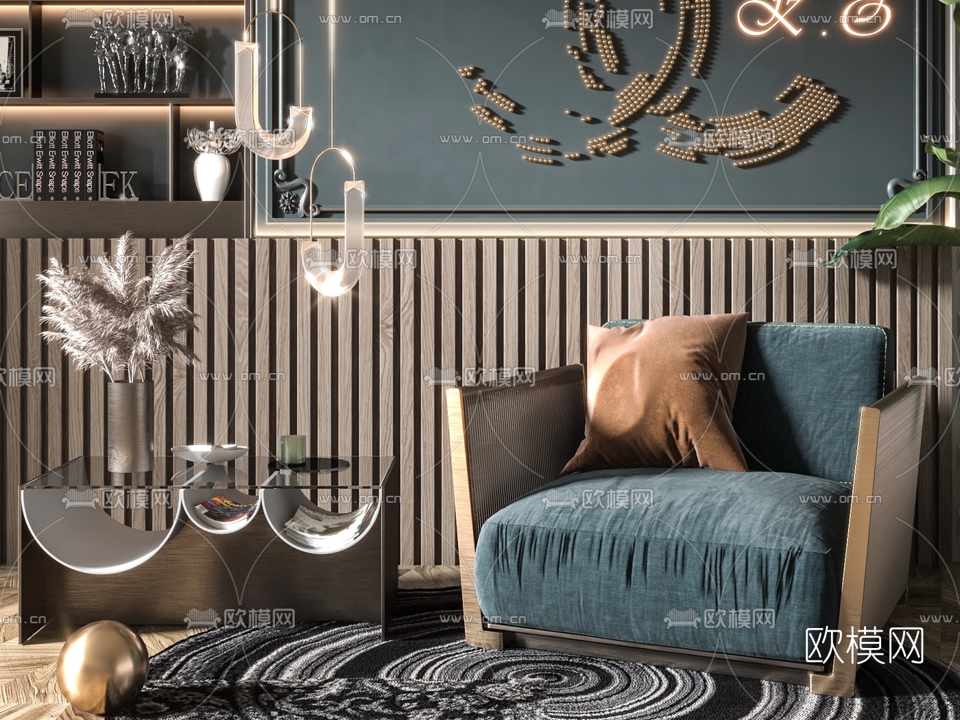 现代轻奢单人沙发3d模型下载（渲染图2）