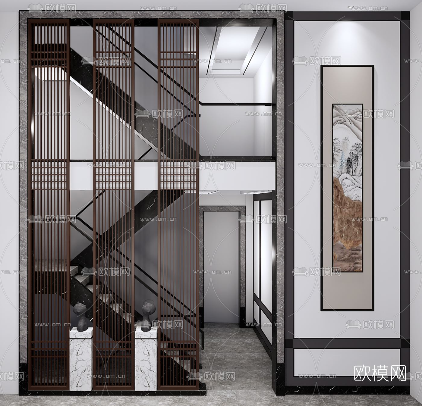 新中式楼梯su模型下载（渲染图1）