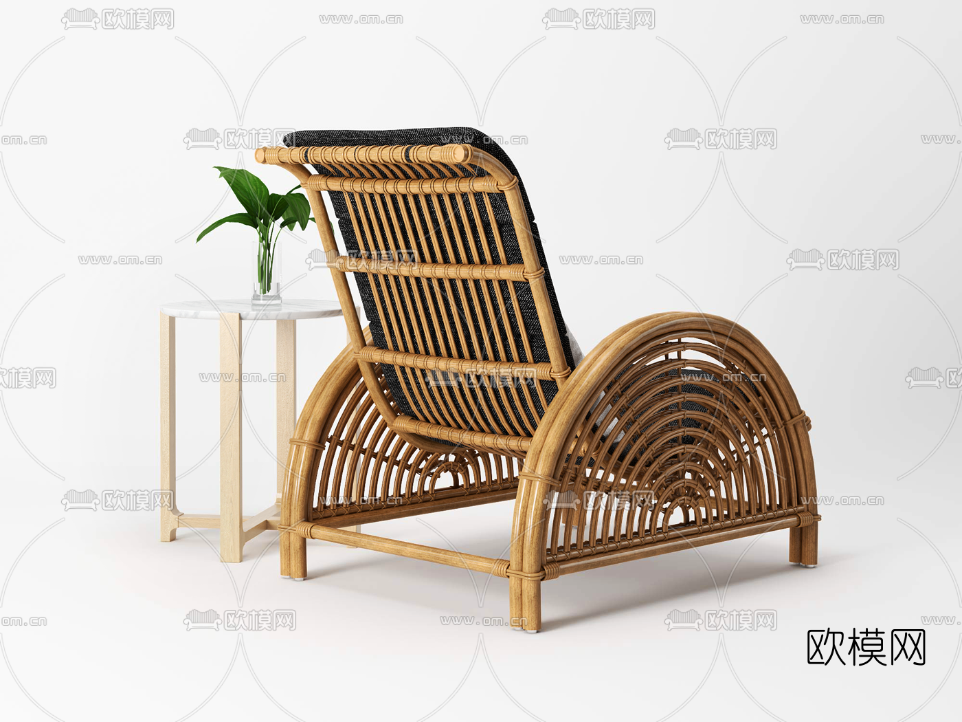 北欧藤编户外休闲椅边几3d模型