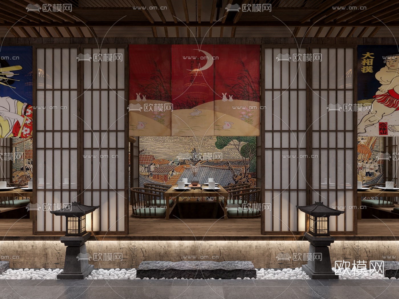 日式料理店烤肉店3d模型下载（渲染图4）