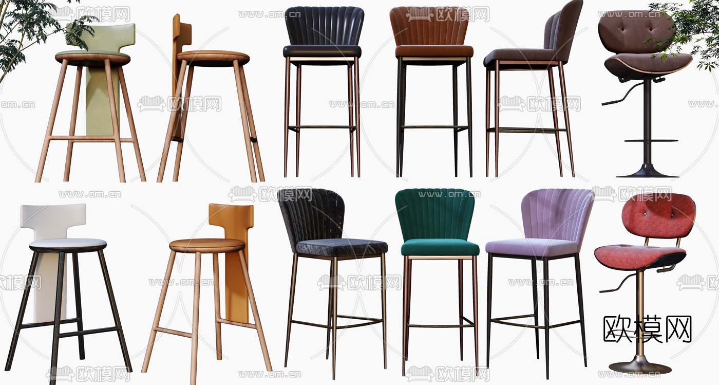 现代简约吧台椅3d模型下载（渲染图1）