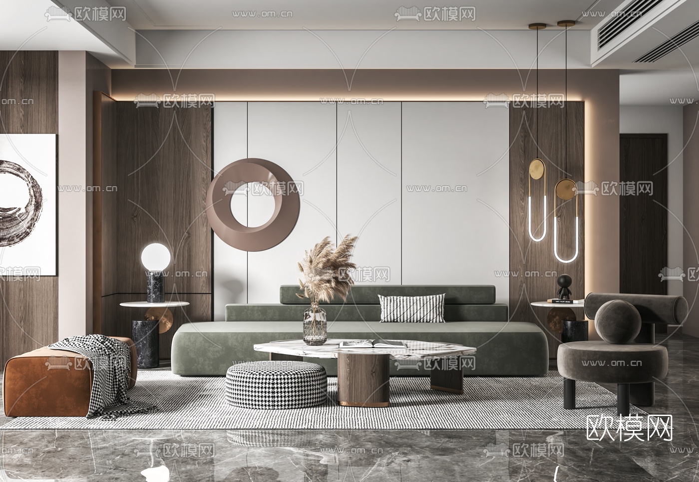 现代绒布沙发组合3d模型下载