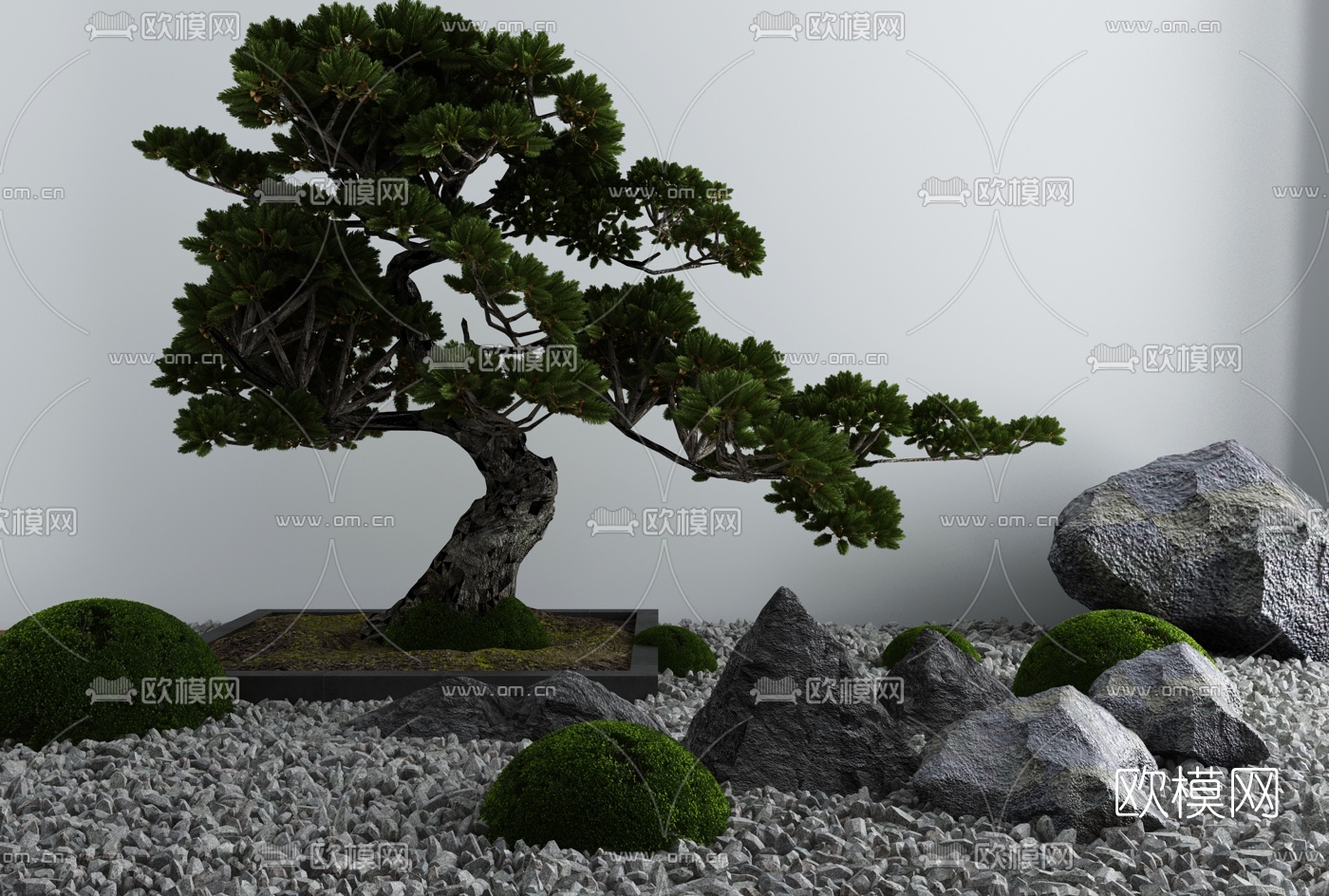 现代松树灌木园林小品3d模型
