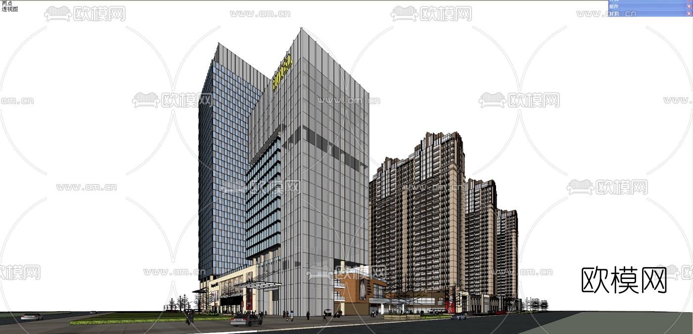 现代商业街su模型