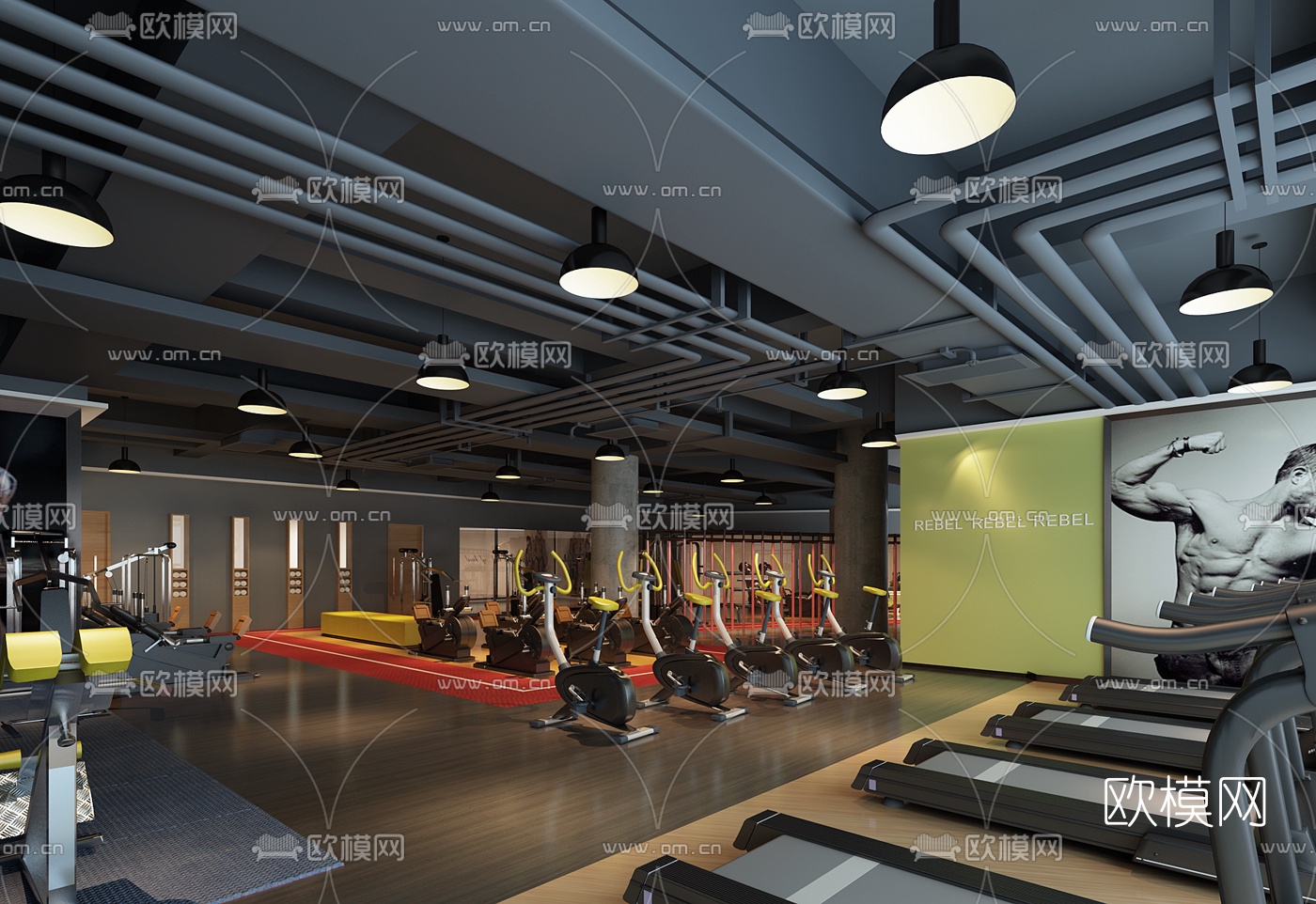 工业风健身房3d模型