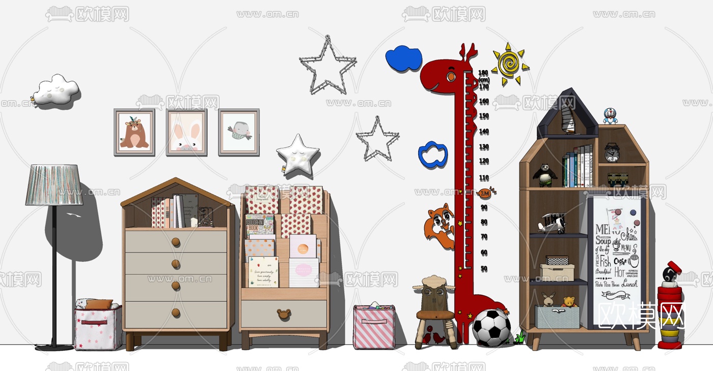 北欧儿童储物柜su模型下载