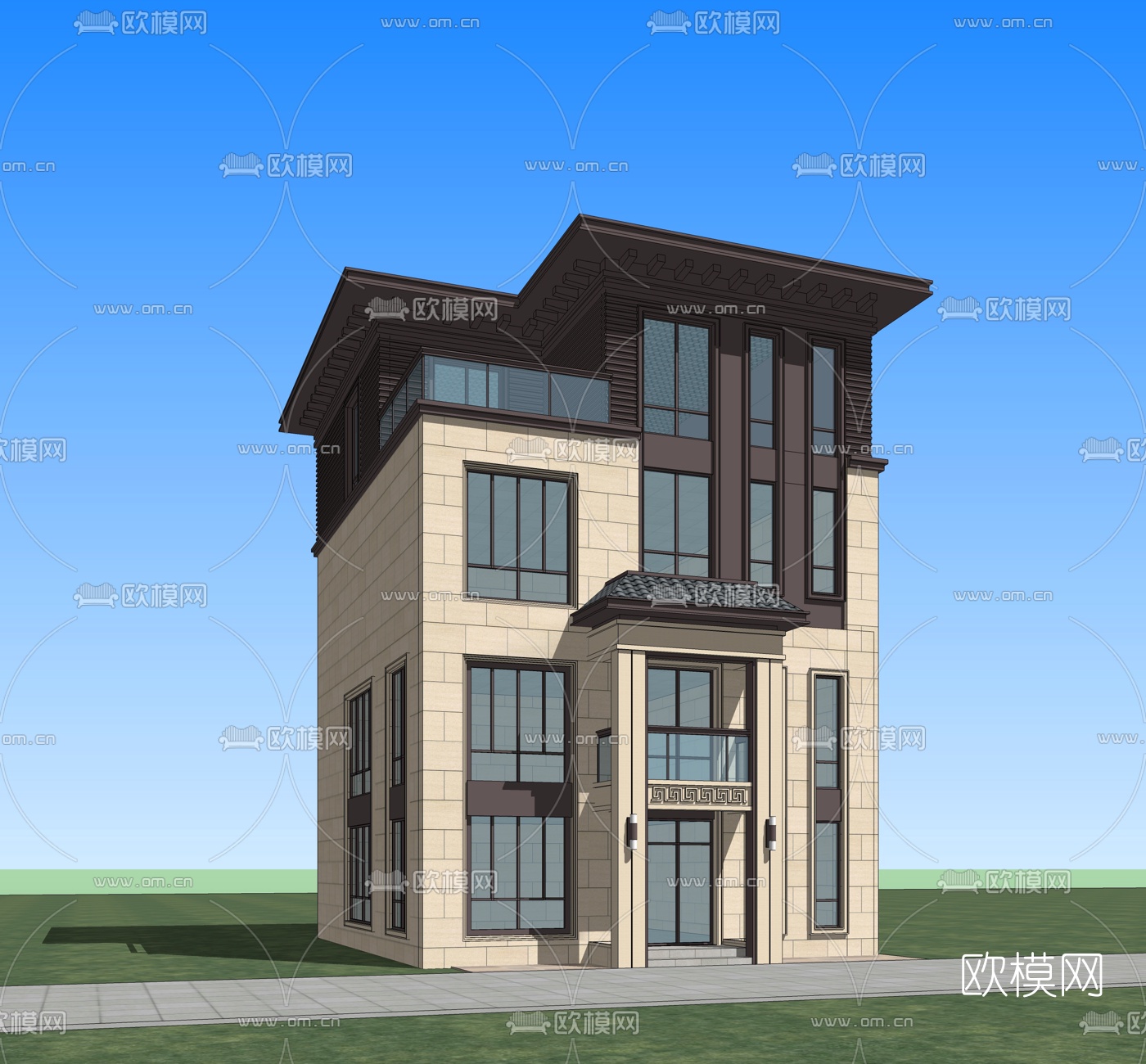 现代别墅外观su模型下载（渲染图2）